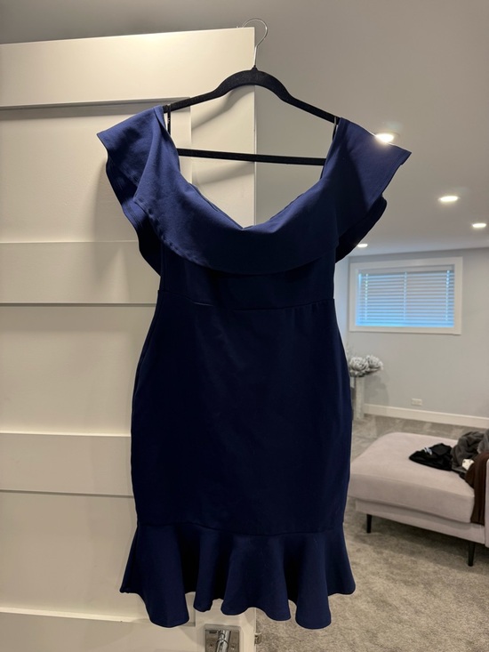 Lulus Dresses & Skirts - Elegant Lulus Navy Off-Shoulder Ruffle Hem Dress